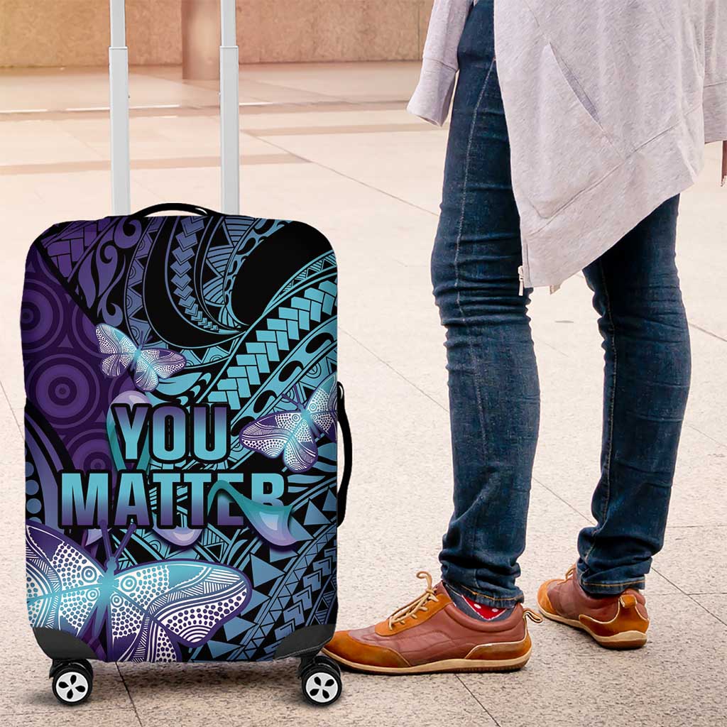 You Matter Suicide Prevention Awareness Luggage Cover Butterfly Aboriginal Mix Polynesian Pattern LT14 Purple - Polynesian Pride