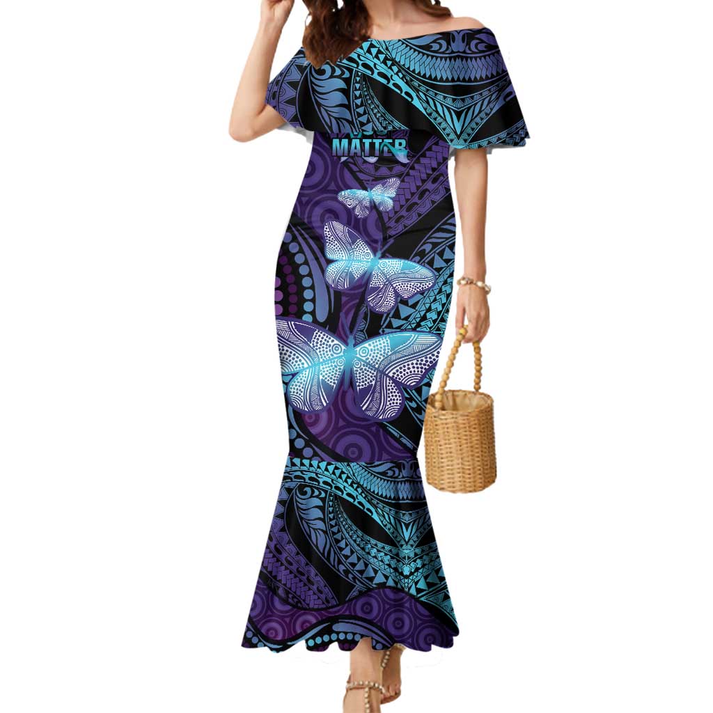 You Matter Suicide Prevention Awareness Mermaid Dress Butterfly Aboriginal Mix Polynesian Pattern LT14 Women Purple - Polynesian Pride