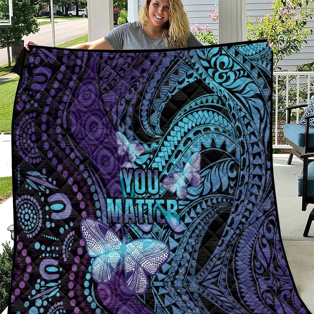 You Matter Suicide Prevention Awareness Quilt Butterfly Aboriginal Mix Polynesian Pattern LT14 Purple - Polynesian Pride