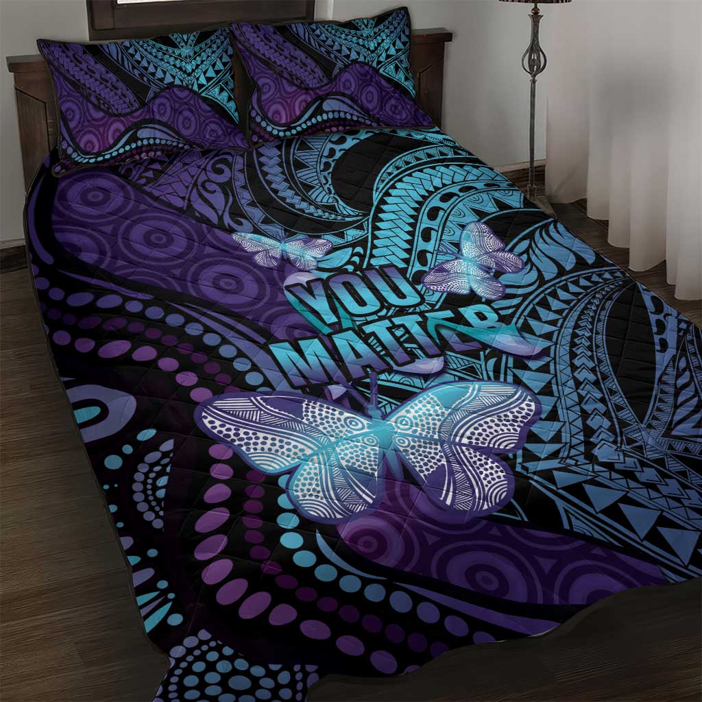 You Matter Suicide Prevention Awareness Quilt Bed Set Butterfly Aboriginal Mix Polynesian Pattern LT14 Purple - Polynesian Pride