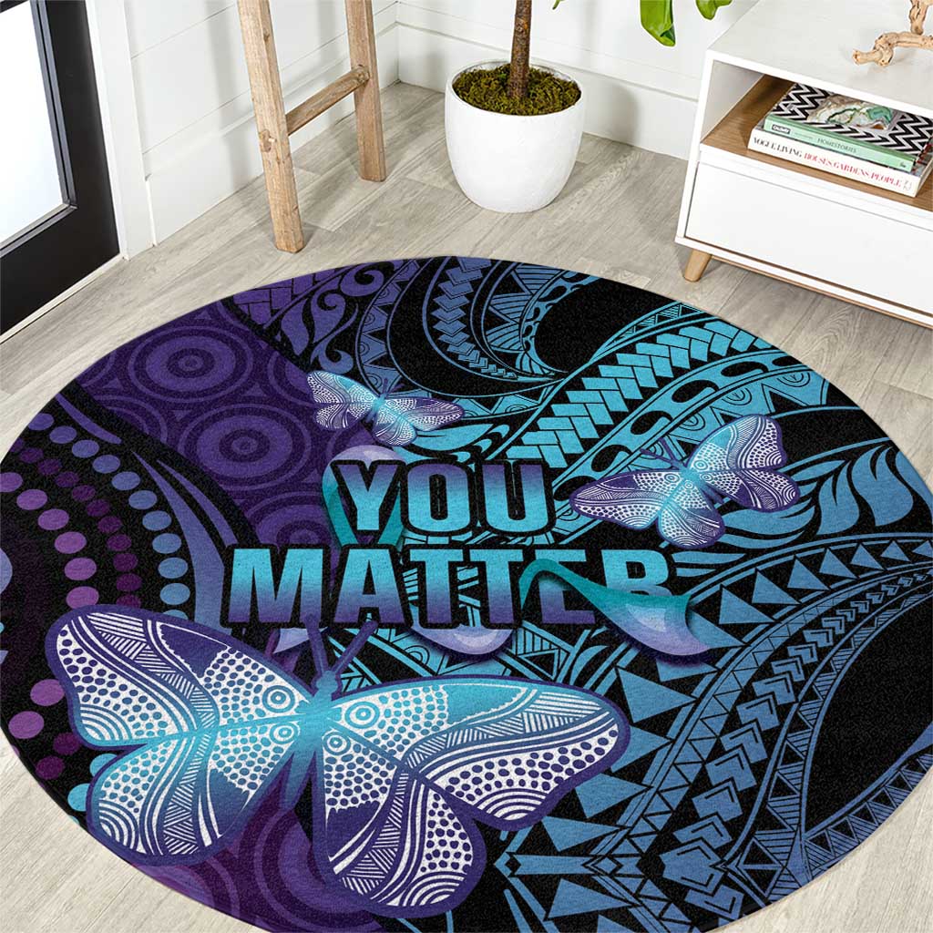 You Matter Suicide Prevention Awareness Round Carpet Butterfly Aboriginal Mix Polynesian Pattern LT14 Purple - Polynesian Pride