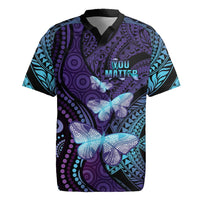 You Matter Suicide Prevention Awareness Rugby Jersey Butterfly Aboriginal Mix Polynesian Pattern