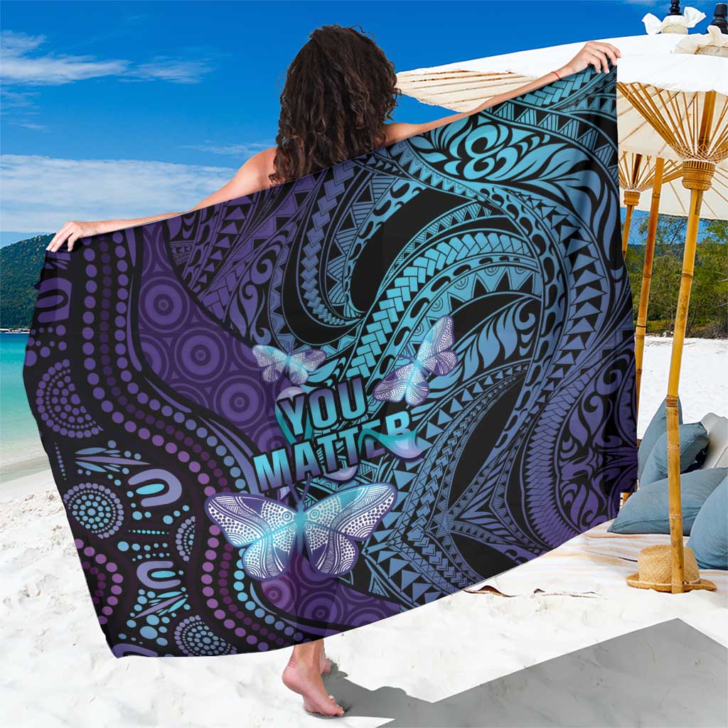 You Matter Suicide Prevention Awareness Sarong Butterfly Aboriginal Mix Polynesian Pattern LT14 One Size 44 x 66 inches Purple - Polynesian Pride