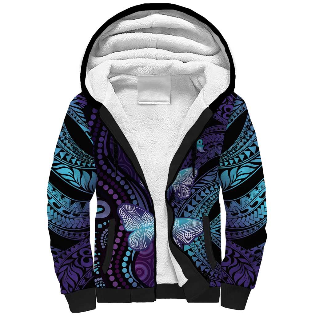 You Matter Suicide Prevention Awareness Sherpa Hoodie Butterfly Aboriginal Mix Polynesian Pattern LT14 Unisex Purple - Polynesian Pride