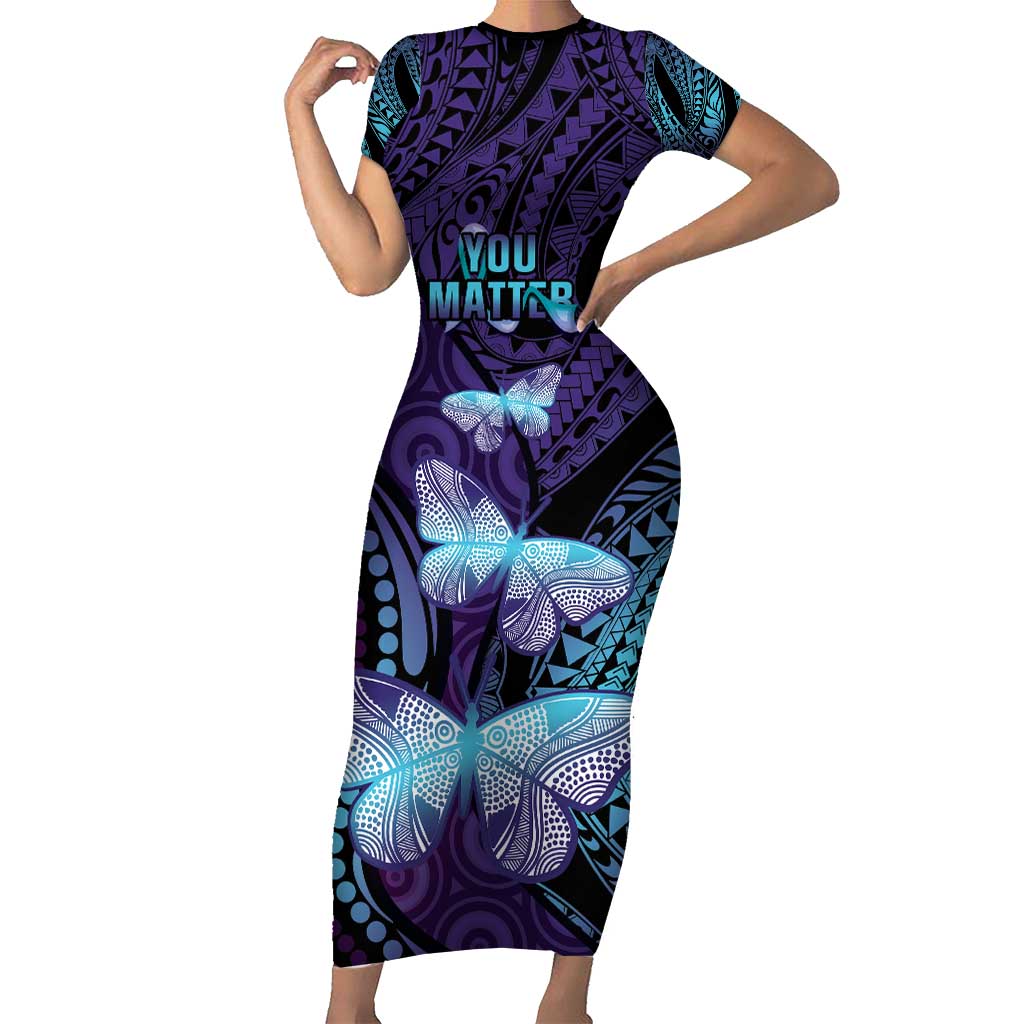 You Matter Suicide Prevention Awareness Short Sleeve Bodycon Dress Butterfly Aboriginal Mix Polynesian Pattern LT14 Long Dress Purple - Polynesian Pride