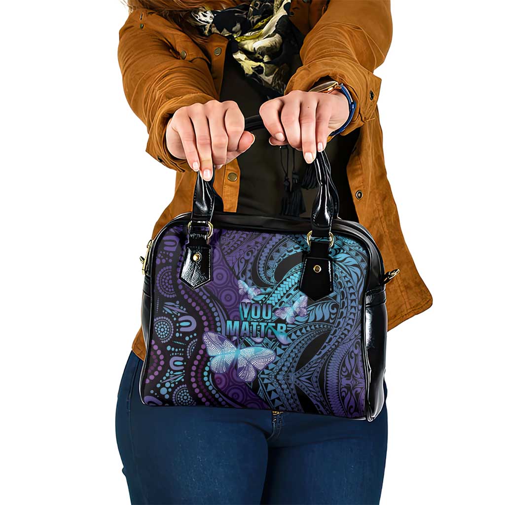 You Matter Suicide Prevention Awareness Shoulder Handbag Butterfly Aboriginal Mix Polynesian Pattern LT14 One Size Purple - Polynesian Pride