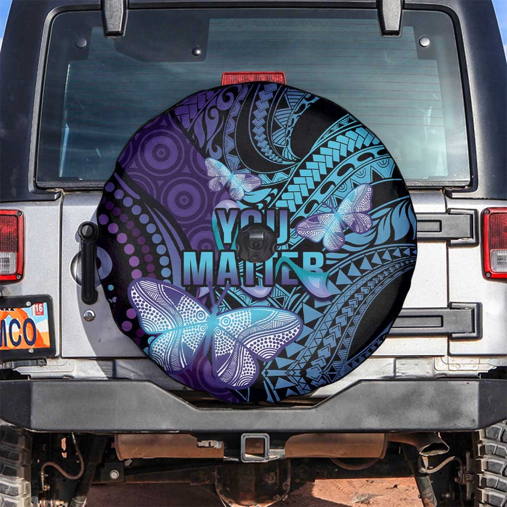 You Matter Suicide Prevention Awareness Spare Tire Cover Butterfly Aboriginal Mix Polynesian Pattern LT14 Purple - Polynesian Pride
