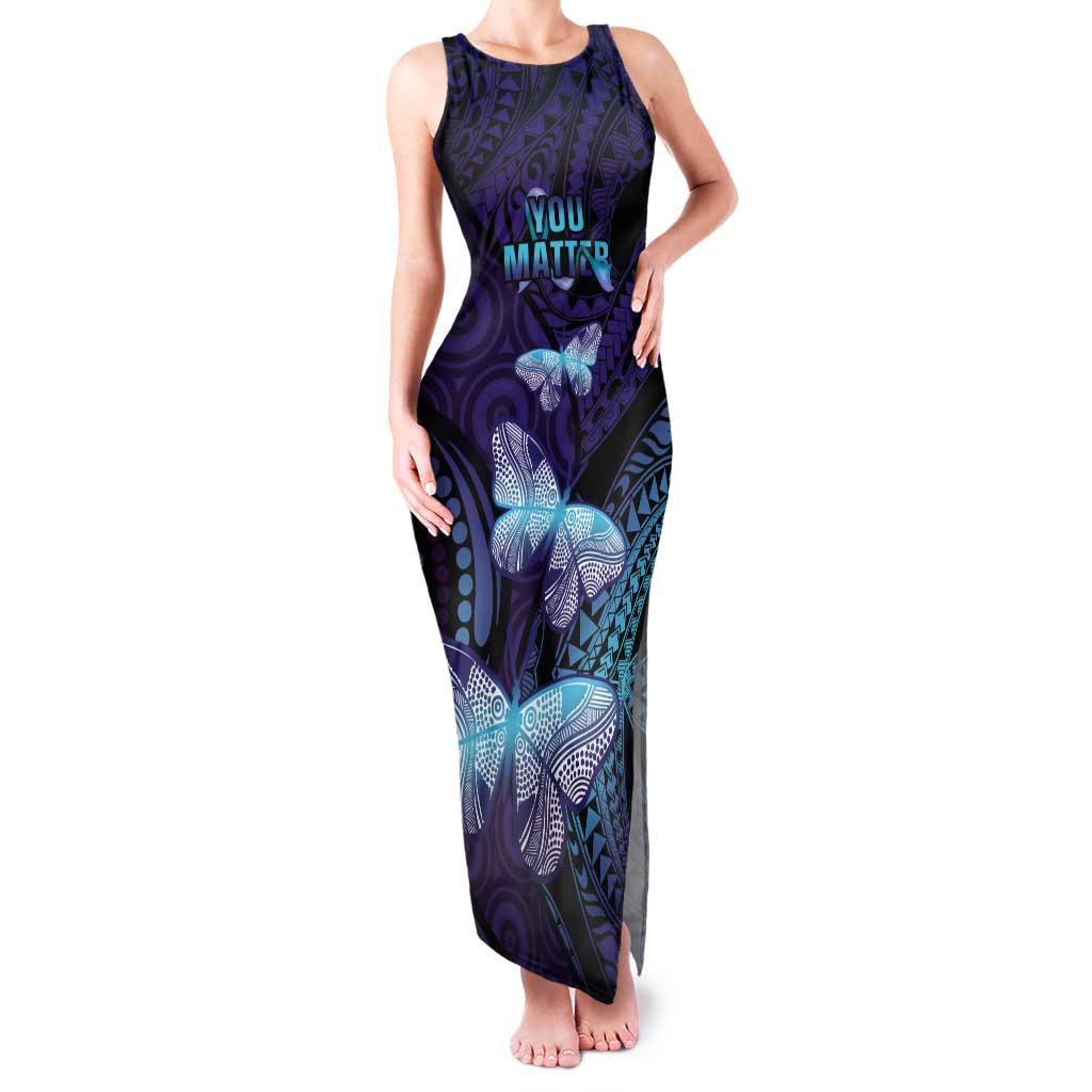 You Matter Suicide Prevention Awareness Tank Maxi Dress Butterfly Aboriginal Mix Polynesian Pattern LT14 Women Purple - Polynesian Pride
