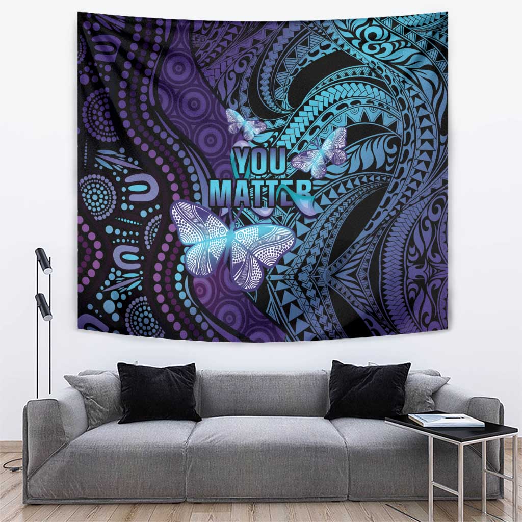 You Matter Suicide Prevention Awareness Tapestry Butterfly Aboriginal Mix Polynesian Pattern LT14 Purple - Polynesian Pride
