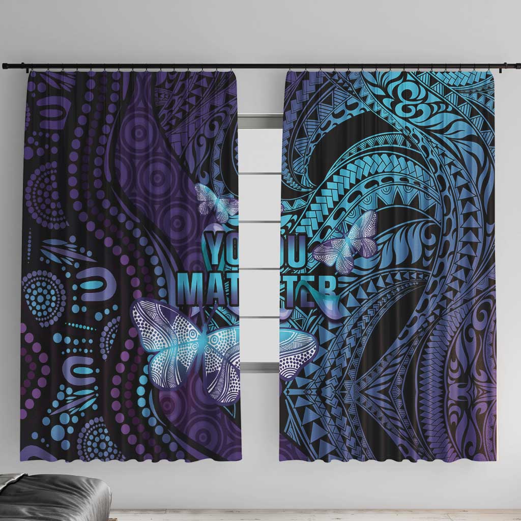 You Matter Suicide Prevention Awareness Window Curtain Butterfly Aboriginal Mix Polynesian Pattern LT14 With Hooks Purple - Polynesian Pride