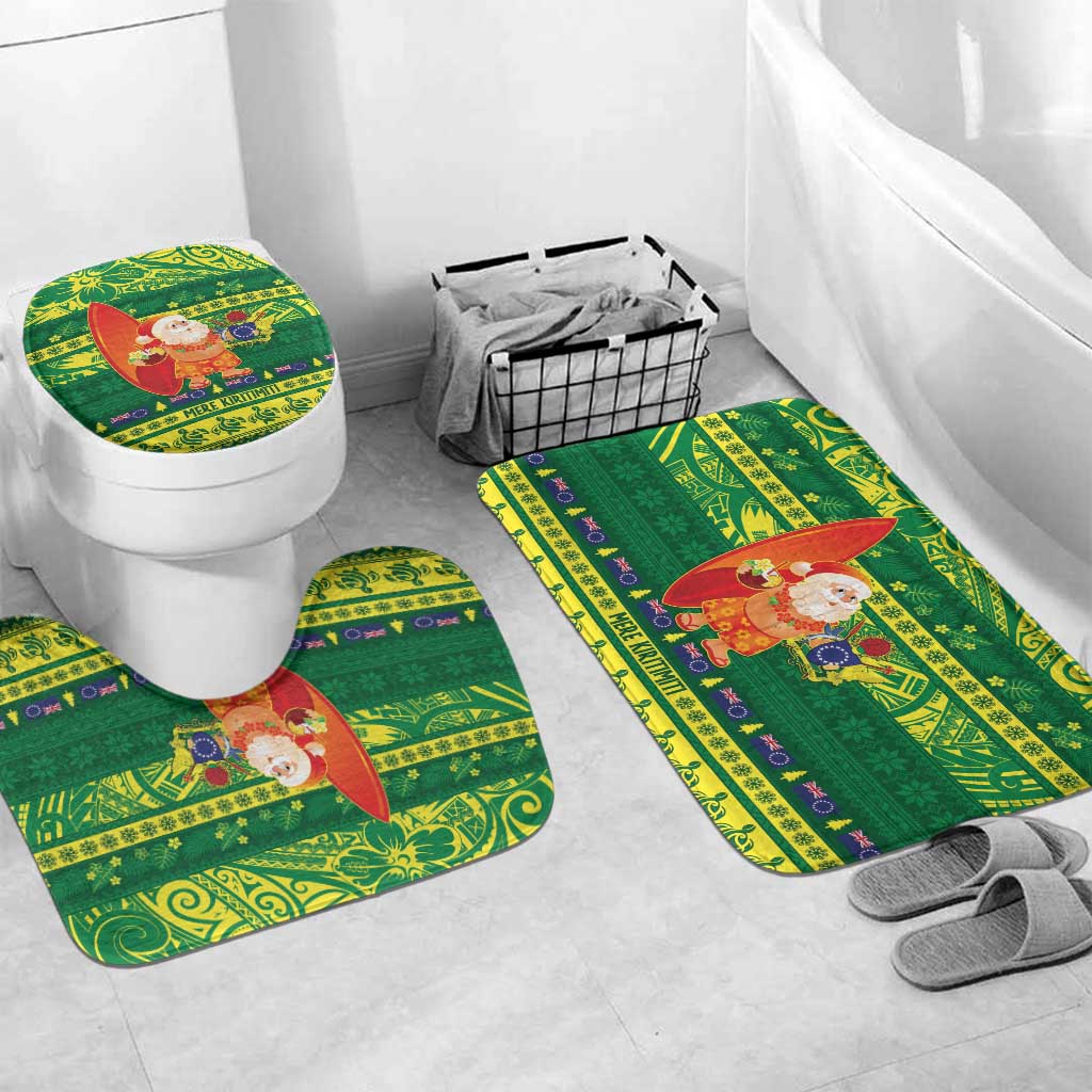 Cook Islands Christmas Bathroom Set Surfing Santa Mere Kiritimiti - Polynesian Pride