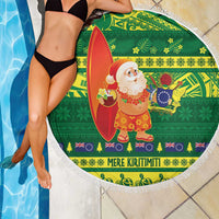 Cook Islands Christmas Beach Blanket Surfing Santa Mere Kiritimiti - Polynesian Pride