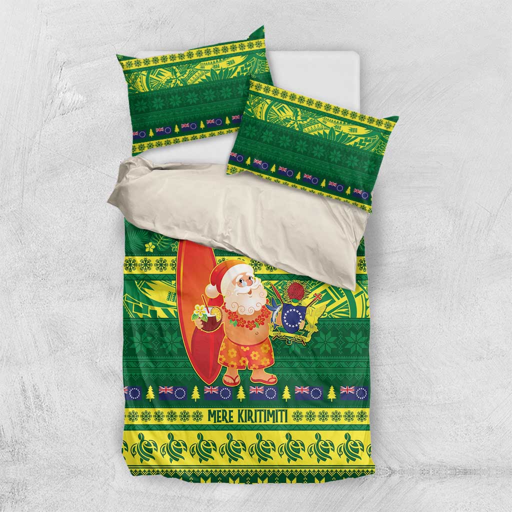 Cook Islands Christmas Bedding Set Surfing Santa Mere Kiritimiti - Polynesian Pride