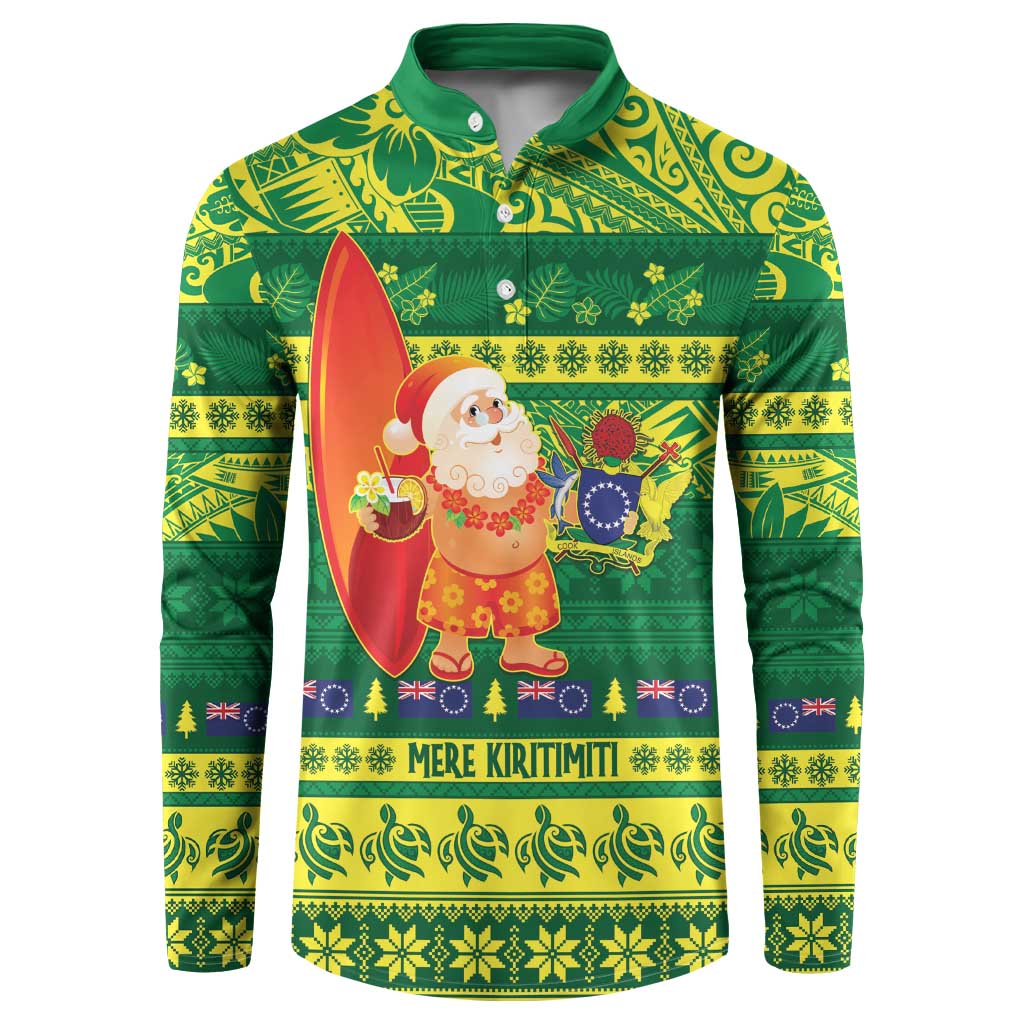 Cook Islands Christmas Button Sweatshirt Surfing Santa Mere Kiritimiti - Polynesian Pride