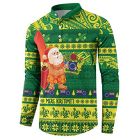 Cook Islands Christmas Button Sweatshirt Surfing Santa Mere Kiritimiti - Polynesian Pride