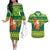 Cook Islands Christmas Couples Matching Off The Shoulder Long Sleeve Dress and Hawaiian Shirt Surfing Santa Mere Kiritimiti - Polynesian Pride