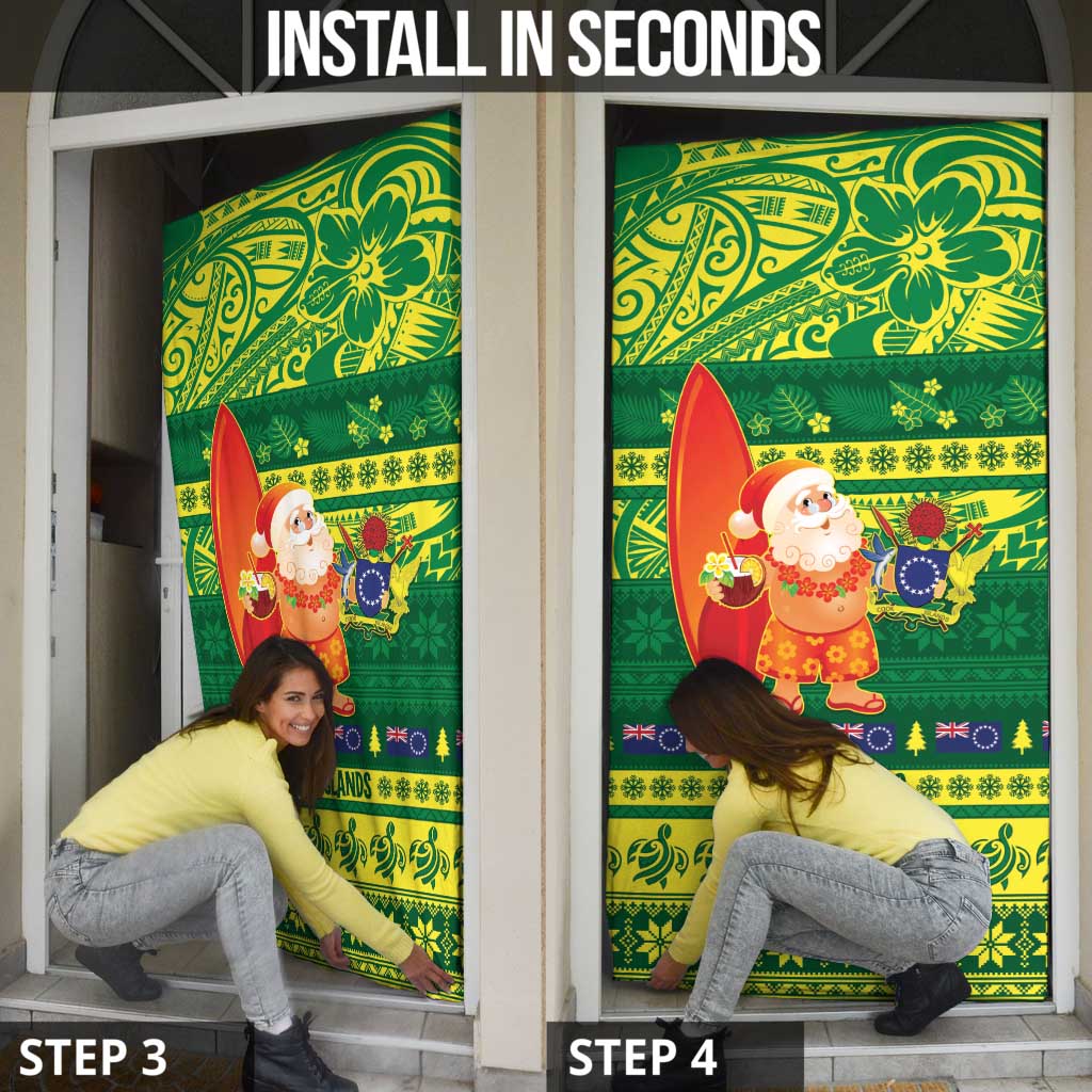 Cook Islands Christmas Door Cover Surfing Santa Mere Kiritimiti - Polynesian Pride
