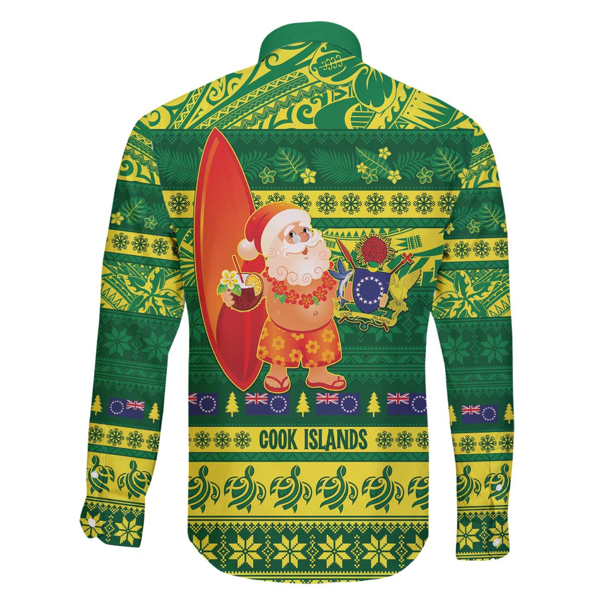 Cook Islands Christmas Family Matching Off The Shoulder Long Sleeve Dress and Hawaiian Shirt Surfing Santa Mere Kiritimiti - Polynesian Pride