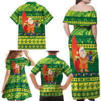 Cook Islands Christmas Family Matching Off Shoulder Maxi Dress and Hawaiian Shirt Surfing Santa Mere Kiritimiti - Polynesian Pride