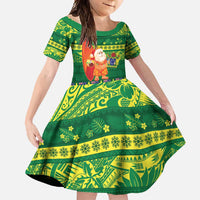 Cook Islands Christmas Family Matching Short Sleeve Bodycon Dress and Hawaiian Shirt Surfing Santa Mere Kiritimiti - Polynesian Pride