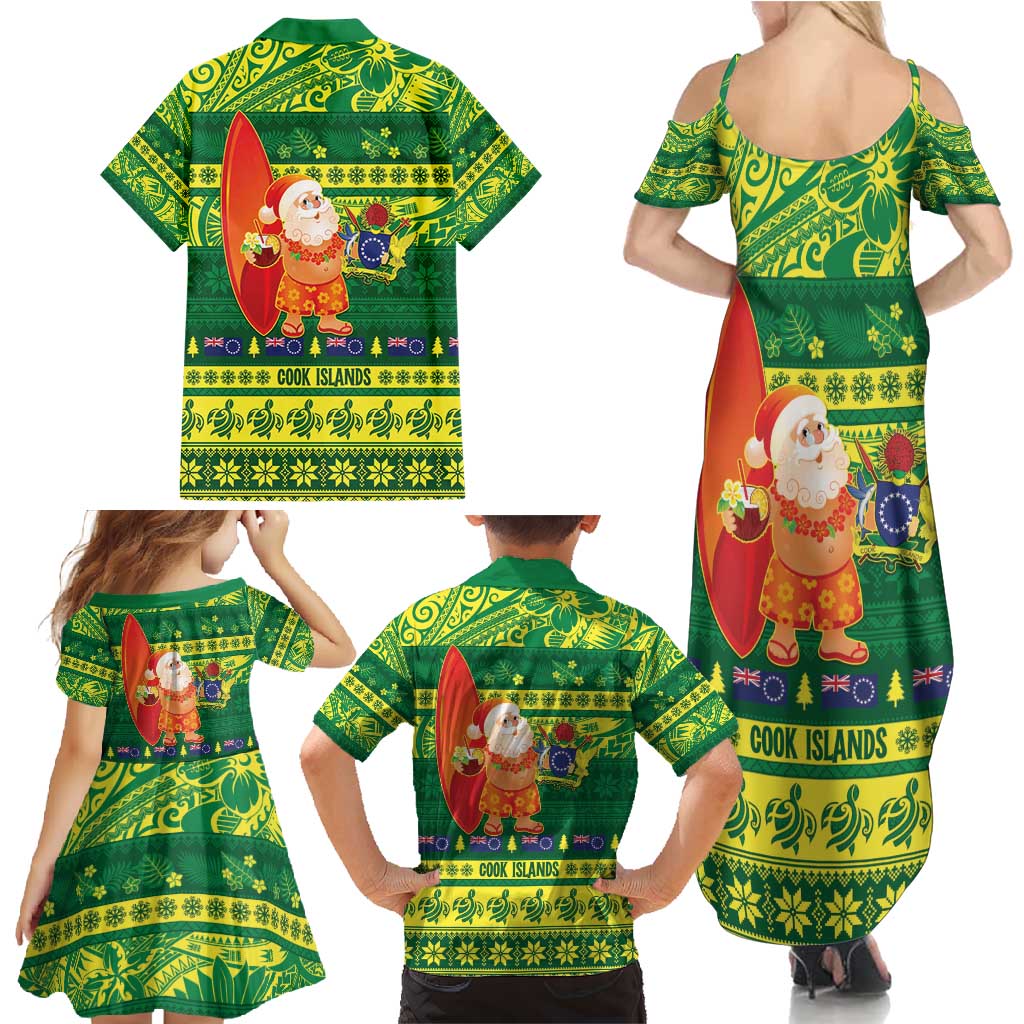 Cook Islands Christmas Family Matching Summer Maxi Dress and Hawaiian Shirt Surfing Santa Mere Kiritimiti - Polynesian Pride