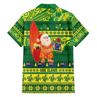 Cook Islands Christmas Hawaiian Shirt Surfing Santa Mere Kiritimiti - Polynesian Pride