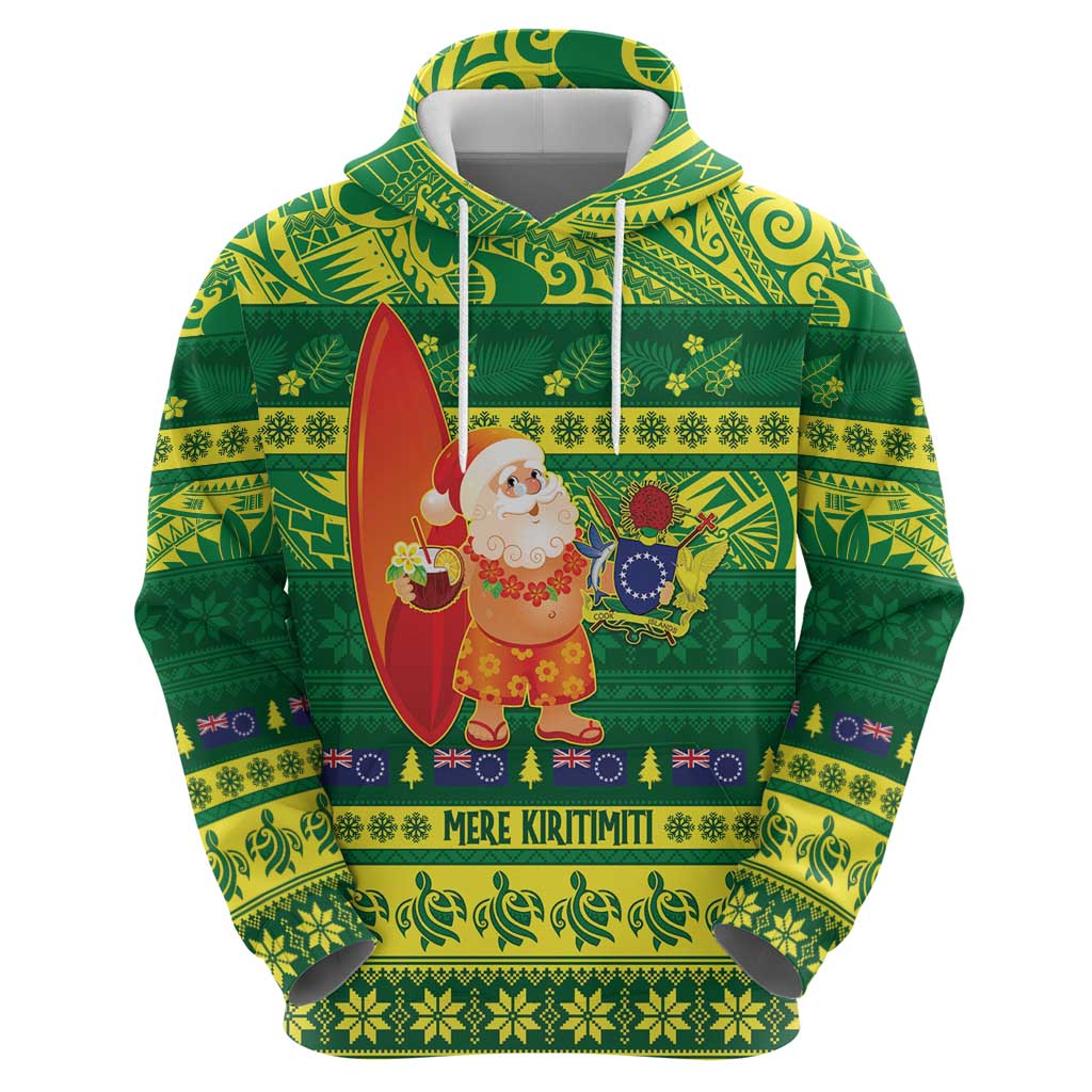 Cook Islands Christmas Hoodie Surfing Santa Mere Kiritimiti - Polynesian Pride