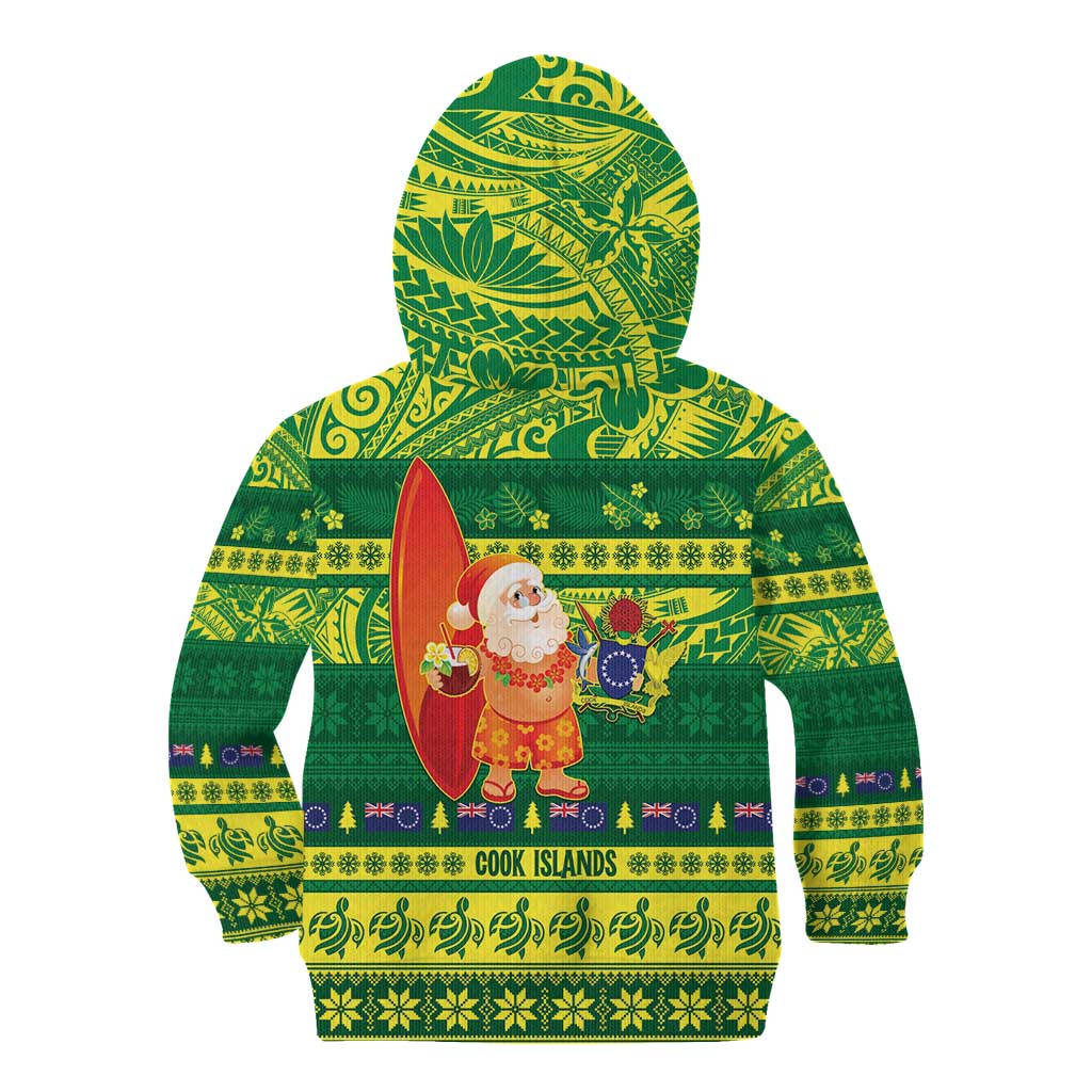 Cook Islands Christmas Kid Hoodie Surfing Santa Mere Kiritimiti - Polynesian Pride