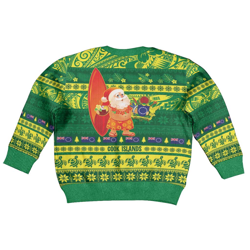 Cook Islands Christmas Kid Ugly Christmas Sweater Surfing Santa Mere Kiritimiti - Polynesian Pride