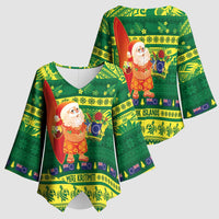 Cook Islands Christmas Kimono Sleeve Blouse Surfing Santa Mere Kiritimiti - Polynesian Pride