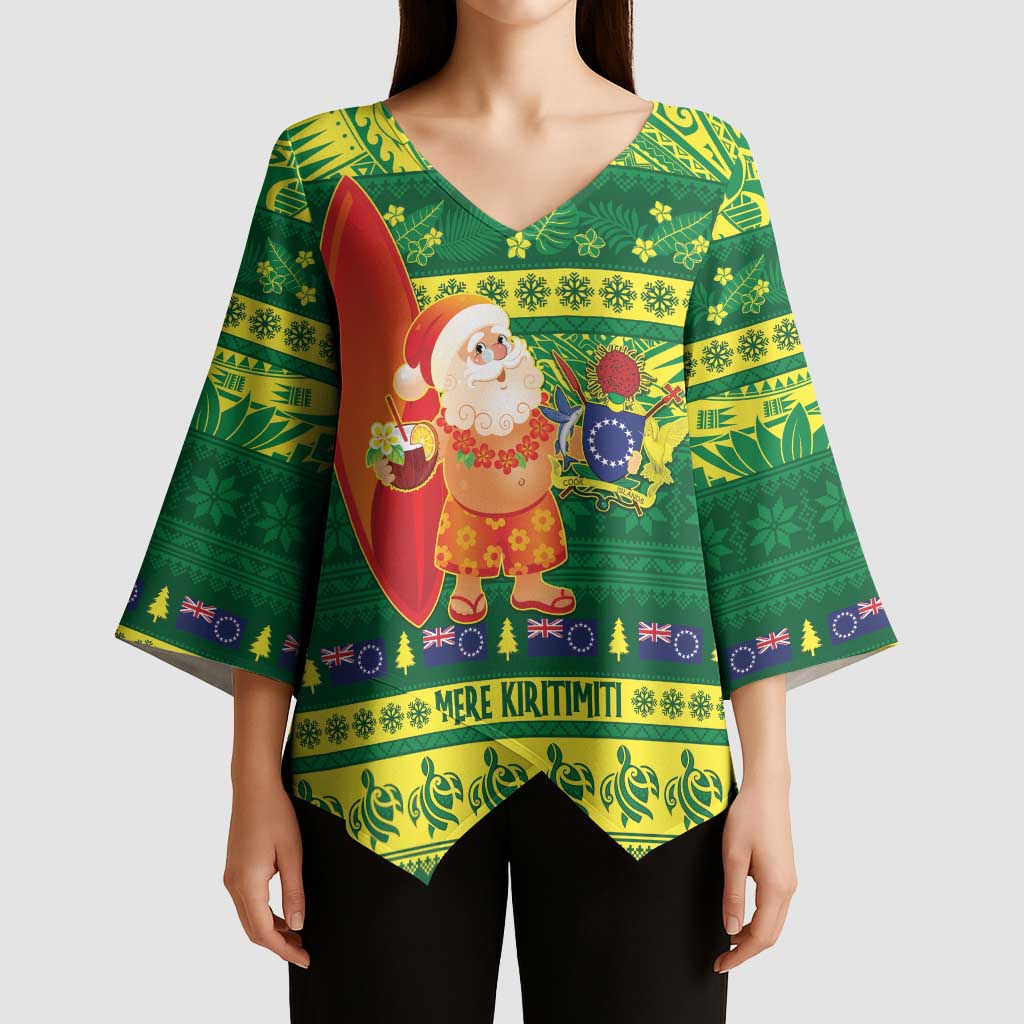 Cook Islands Christmas Kimono Sleeve Blouse Surfing Santa Mere Kiritimiti - Polynesian Pride