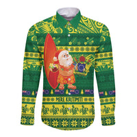 Cook Islands Christmas Long Sleeve Button Shirt Surfing Santa Mere Kiritimiti - Polynesian Pride