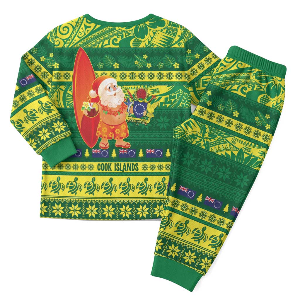 Cook Islands Christmas Pajama Set Surfing Santa Mere Kiritimiti - Polynesian Pride