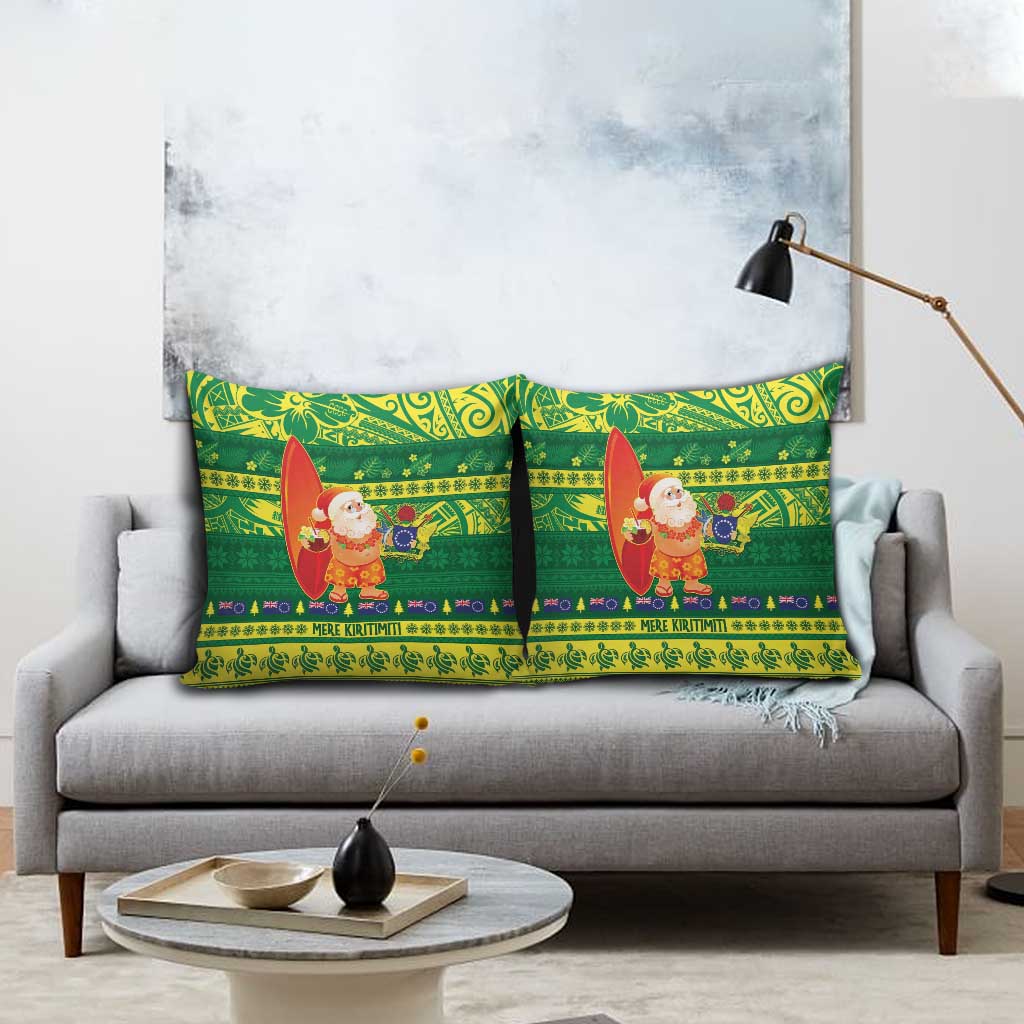 Cook Islands Christmas Pillow Cover Surfing Santa Mere Kiritimiti - Polynesian Pride