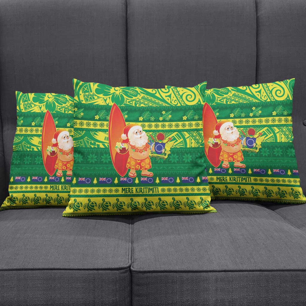 Cook Islands Christmas Pillow Cover Surfing Santa Mere Kiritimiti - Polynesian Pride