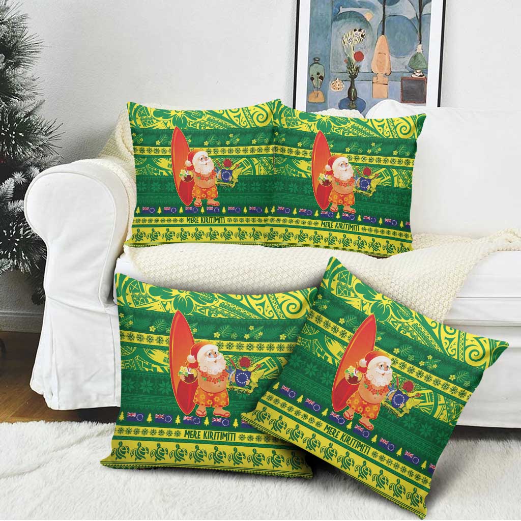 Cook Islands Christmas Pillow Cover Surfing Santa Mere Kiritimiti - Polynesian Pride