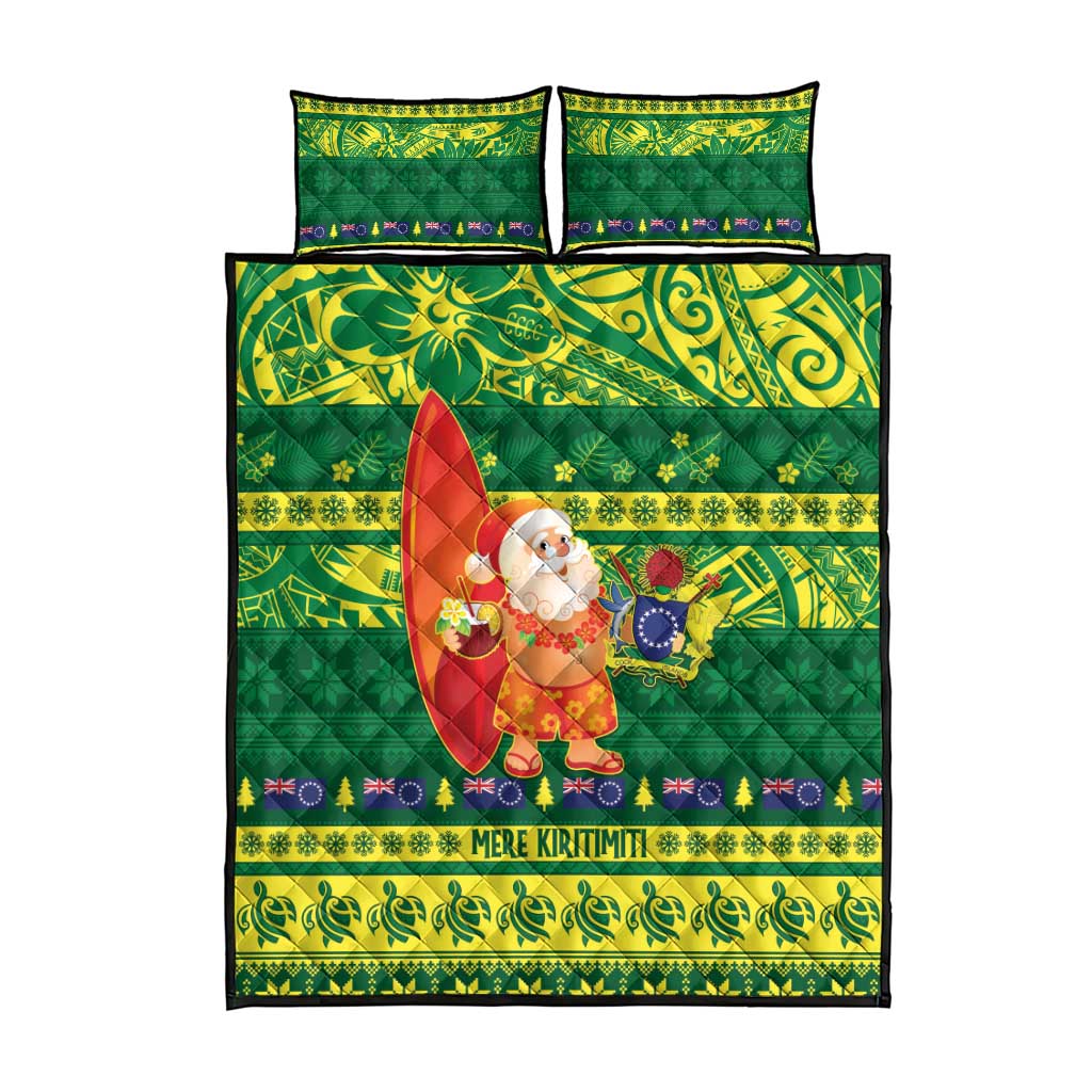 Cook Islands Christmas Quilt Bed Set Surfing Santa Mere Kiritimiti - Polynesian Pride