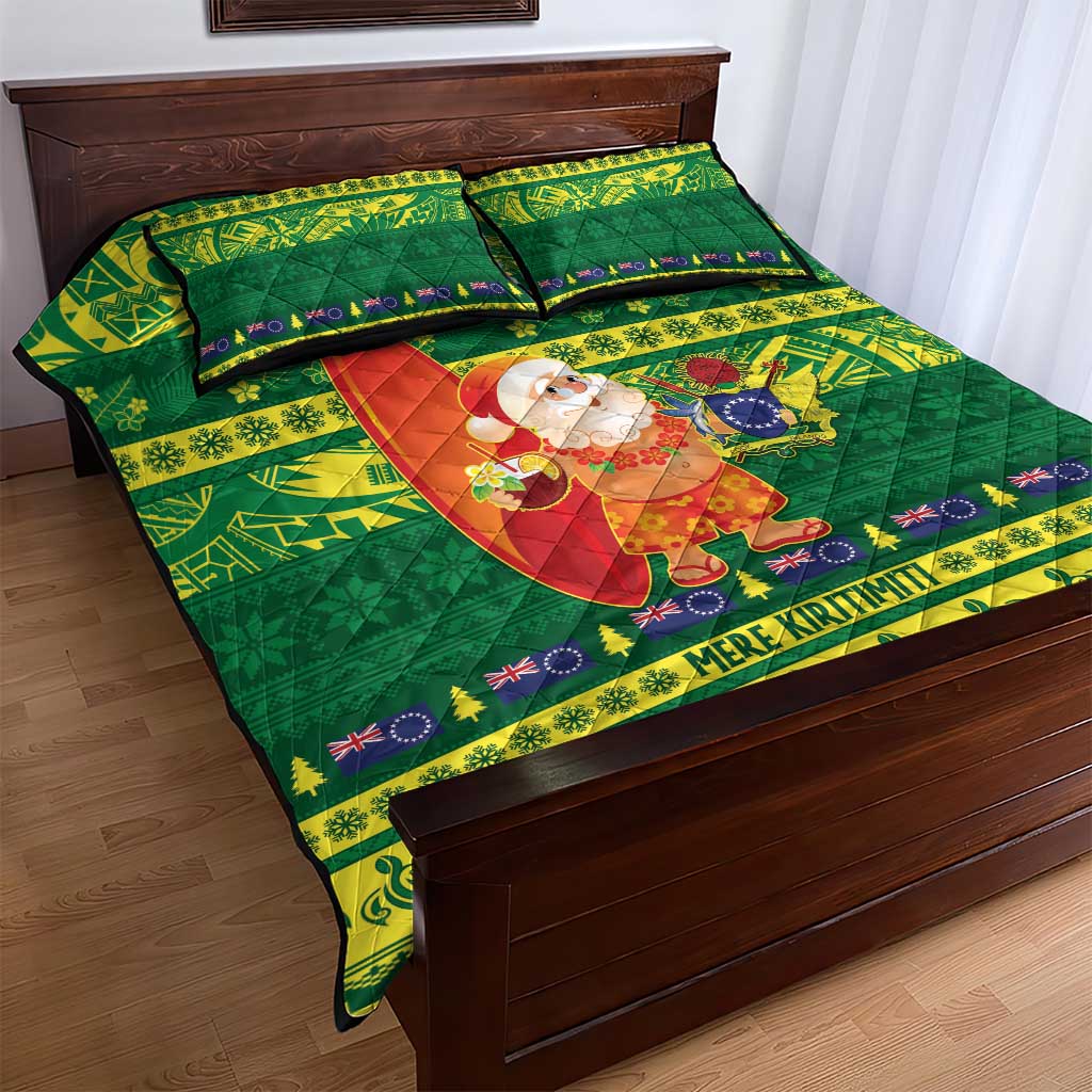 Cook Islands Christmas Quilt Bed Set Surfing Santa Mere Kiritimiti - Polynesian Pride