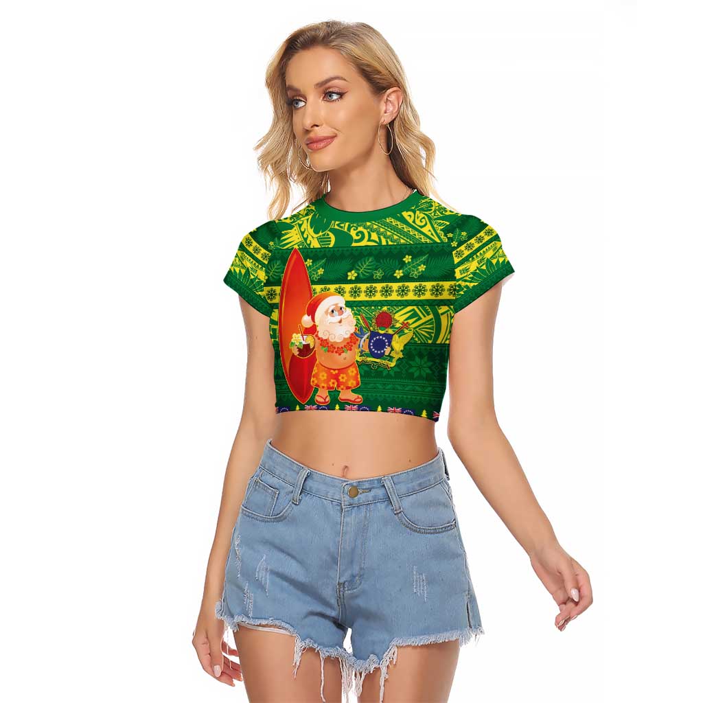 Cook Islands Christmas Raglan Cropped T Shirt Surfing Santa Mere Kiritimiti - Polynesian Pride