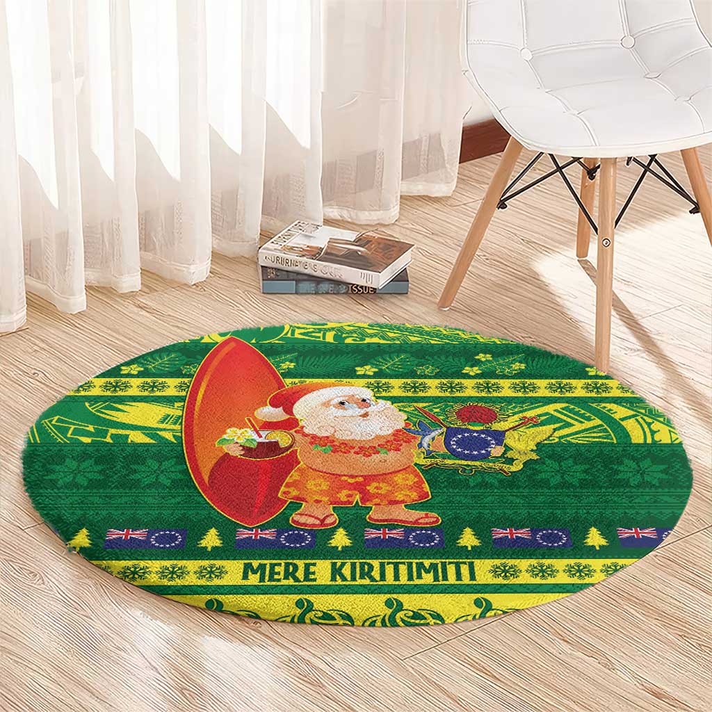 Cook Islands Christmas Round Carpet Surfing Santa Mere Kiritimiti - Polynesian Pride