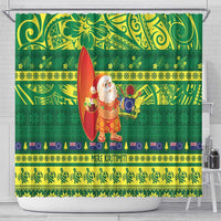 Cook Islands Christmas Shower Curtain Surfing Santa Mere Kiritimiti - Polynesian Pride