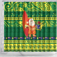 Cook Islands Christmas Shower Curtain Surfing Santa Mere Kiritimiti - Polynesian Pride