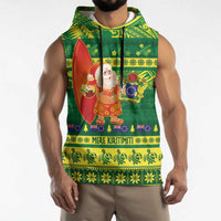 Cook Islands Christmas Sleeveless Hoodie Surfing Santa Mere Kiritimiti - Polynesian Pride