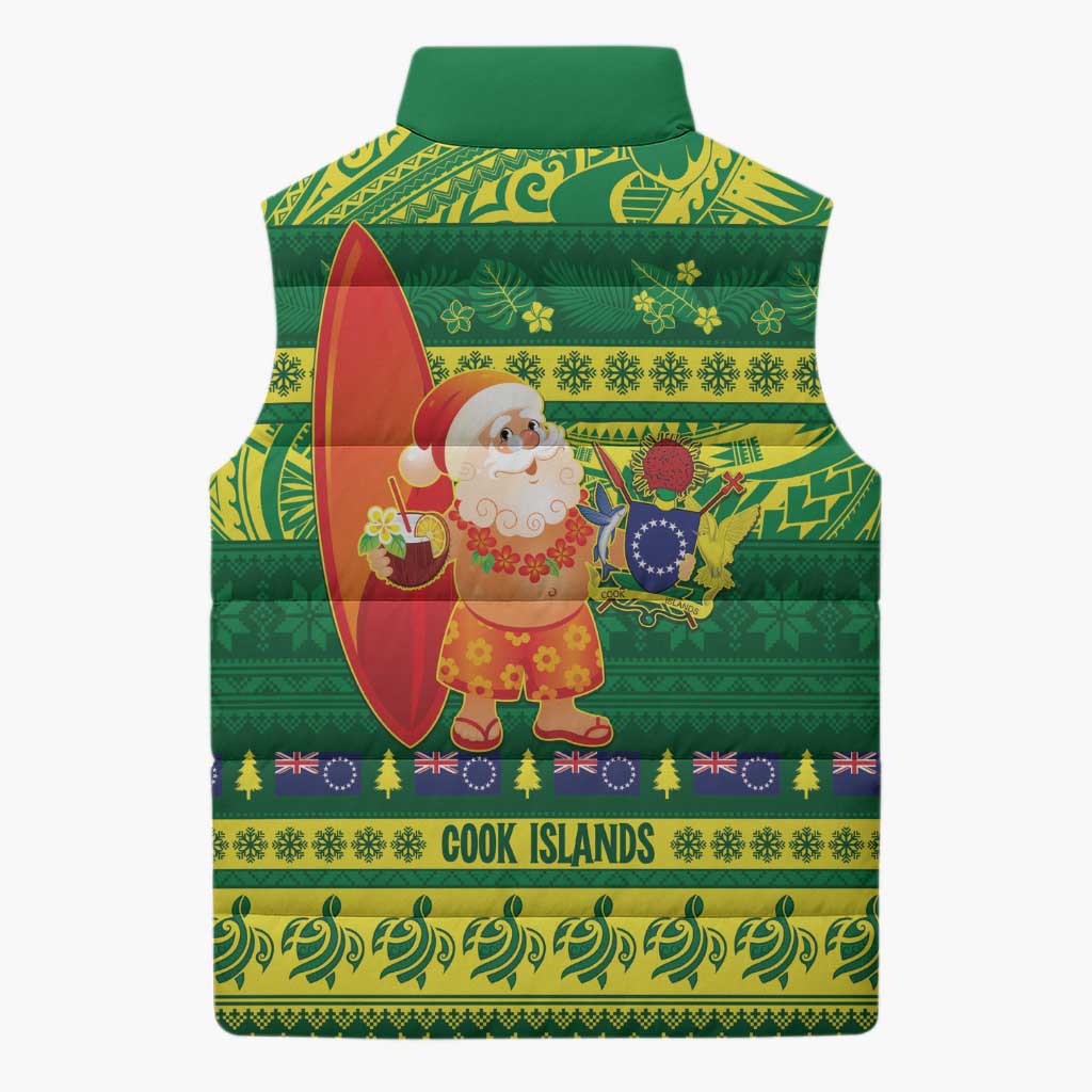 Cook Islands Christmas Sleeveless Puffer Jacket Surfing Santa Mere Kiritimiti - Polynesian Pride