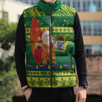 Cook Islands Christmas Sleeveless Puffer Jacket Surfing Santa Mere Kiritimiti - Polynesian Pride