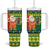 Cook Islands Christmas Tumbler With Handle Surfing Santa Mere Kiritimiti - Polynesian Pride