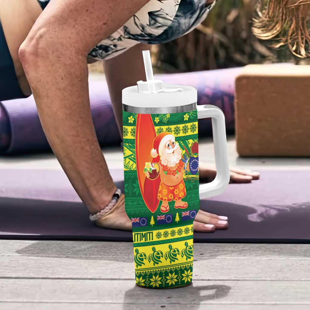 Cook Islands Christmas Tumbler With Handle Surfing Santa Mere Kiritimiti - Polynesian Pride