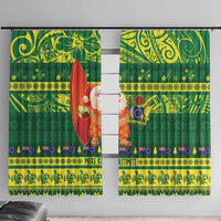 Cook Islands Christmas Window Curtain Surfing Santa Mere Kiritimiti - Polynesian Pride