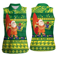 Cook Islands Christmas Women Sleeveless Polo Shirt Surfing Santa Mere Kiritimiti - Polynesian Pride