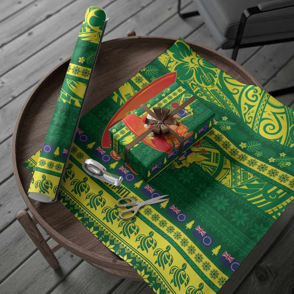 Cook Islands Christmas Wrapping Paper Surfing Santa Mere Kiritimiti - Polynesian Pride